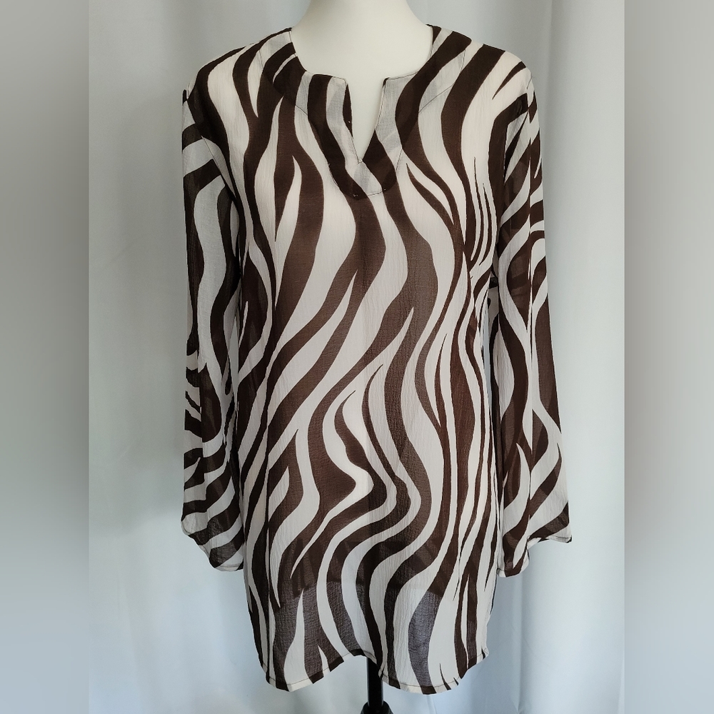WANT! Zebra Print Sheer Swim Cover, M